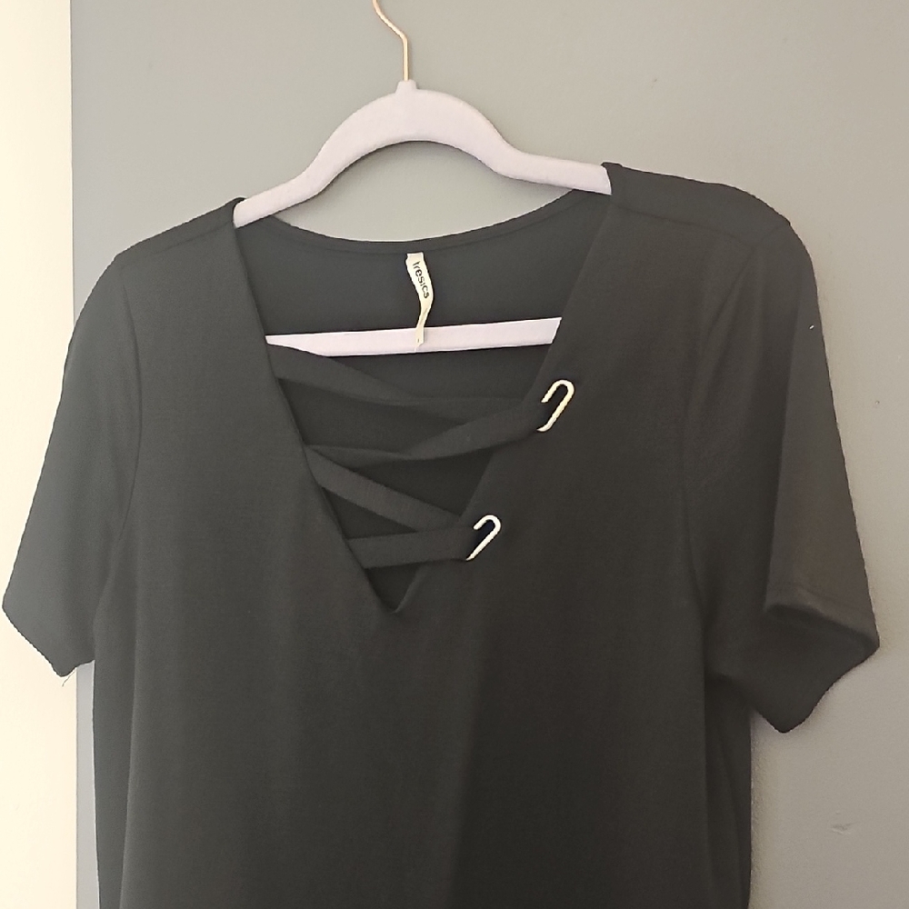 Women’s Black Lace-Up V-Neck Top